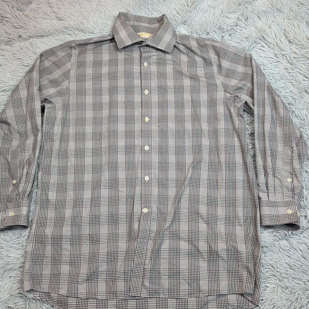 Michael Kors Mens Shirt 16.5‎ Gray Plaid Non Iron Casual Preppy 32 33 Button Up